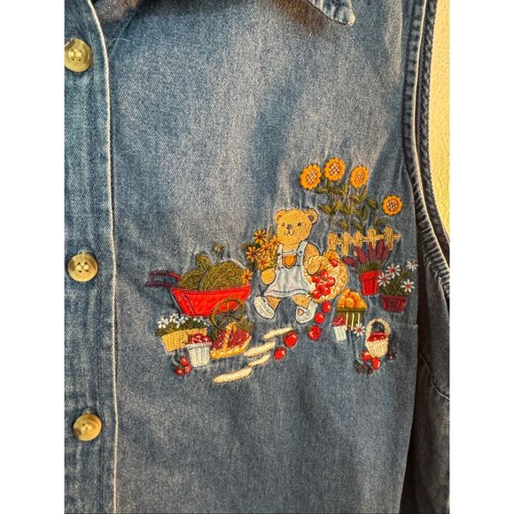 Vintage 90s Bobbie Brooks Denim Embroidered Autumn Teddy Bear Vest XXL - Picture 3 of 6